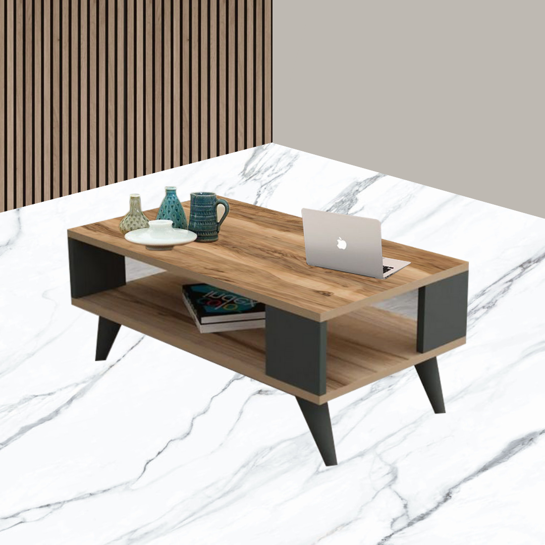 CoffeeCentre Table In Natural Wooden & Dark Grey Finish