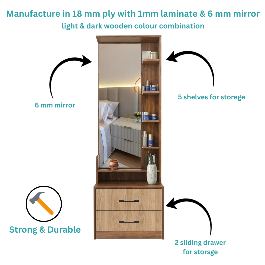 Dressing Unit in Walnut Finish With Mirror Storage - Image 2