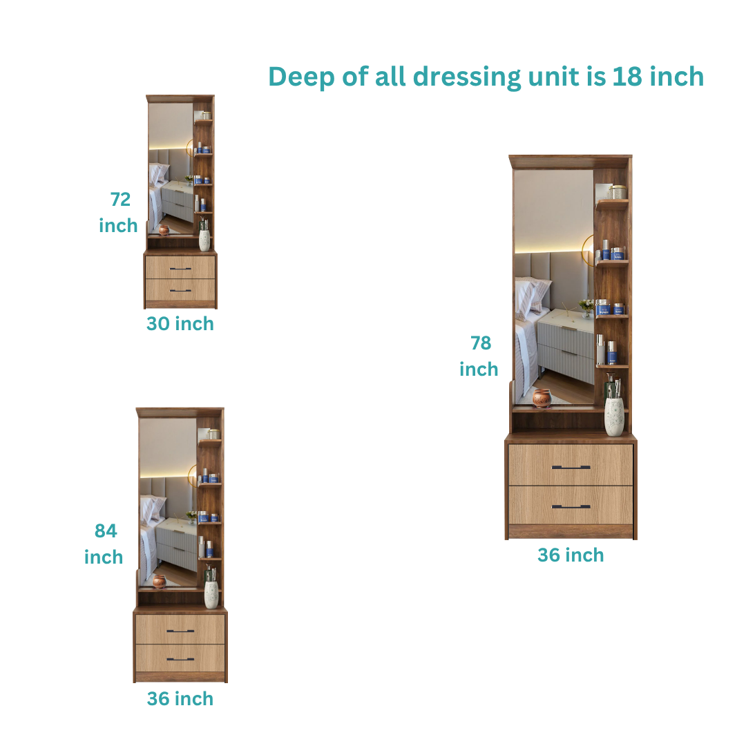 Dressing Unit in Walnut Finish With Mirror Storage - Image 3