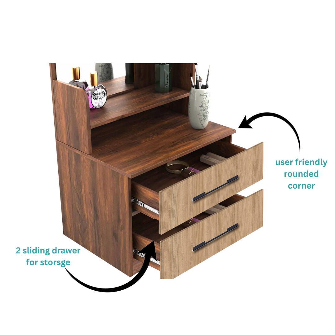 Dressing Unit in Walnut Finish With Mirror Storage - Image 4