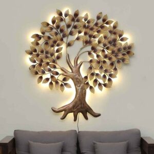 Handcrafted Iron Wall Hanging Big LED Gold Tree for Home Living Room Wall (Abstract)