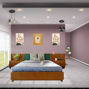 Bed In Wood Finish With Box Storage & 2 Side Boxes in Variable Sizes