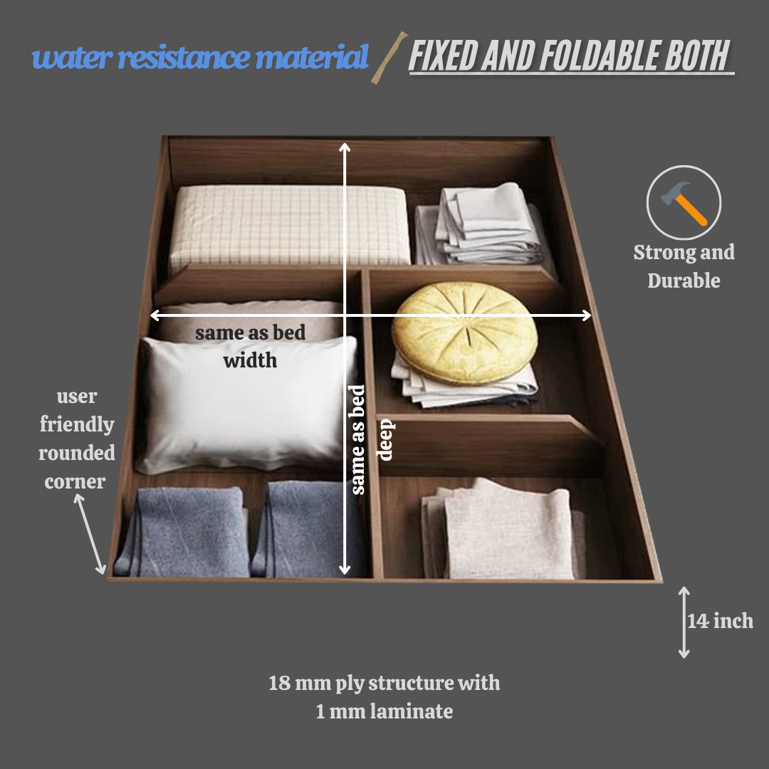 Bed In Wood Finish With Box Storage & 2 Side Boxes in Variable Sizes - Image 2