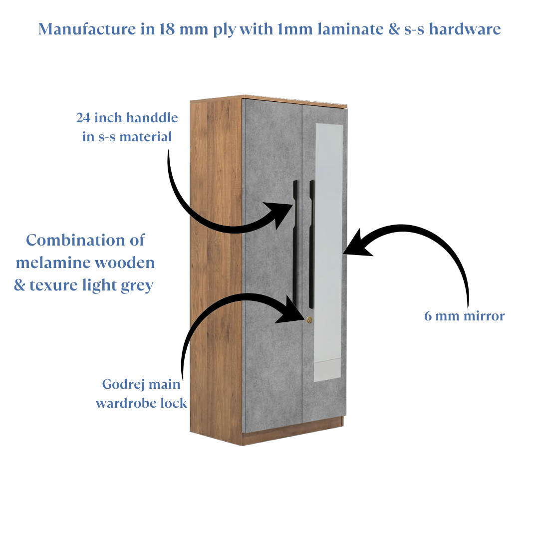 2 Openable Door Wardrobe With Mirror - Image 2