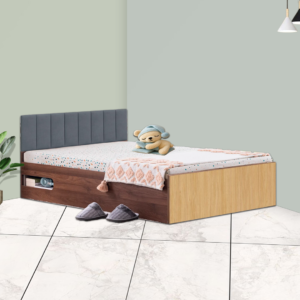 Bed In Light & Dark Wooden Finish With Box Storage in Variable Sizes