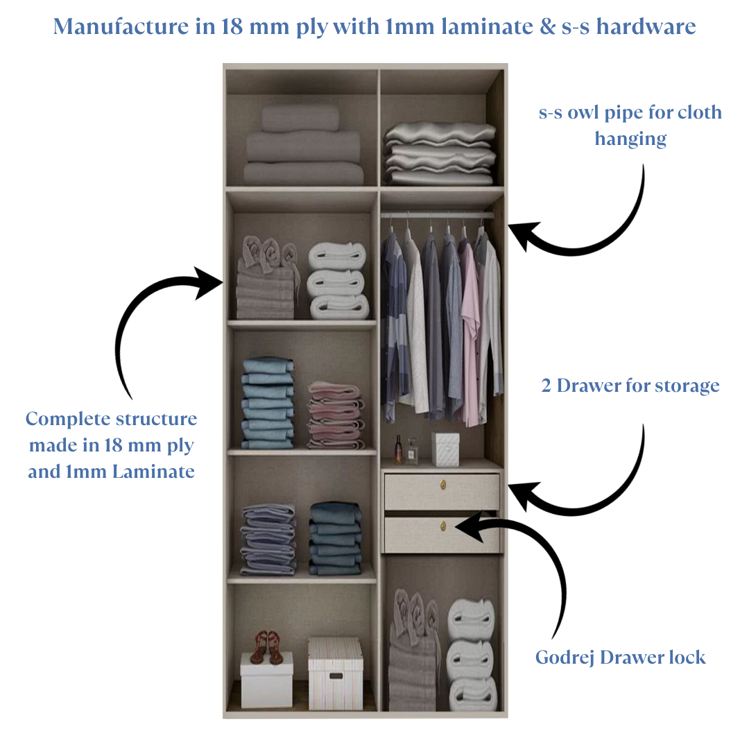 2 Openable Door Wardrobe With Mirror - Image 3