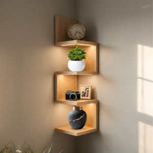 Corner Wall Mount Display Shelf, Corner Shelf for Living Room Decor, 4-Tier Floating Design